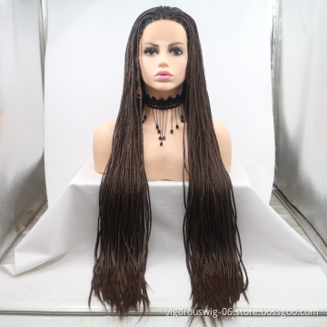 Long straight mono black cheap wholesale high quality  heat resistant micro braiding synthetic hair lace front wigs